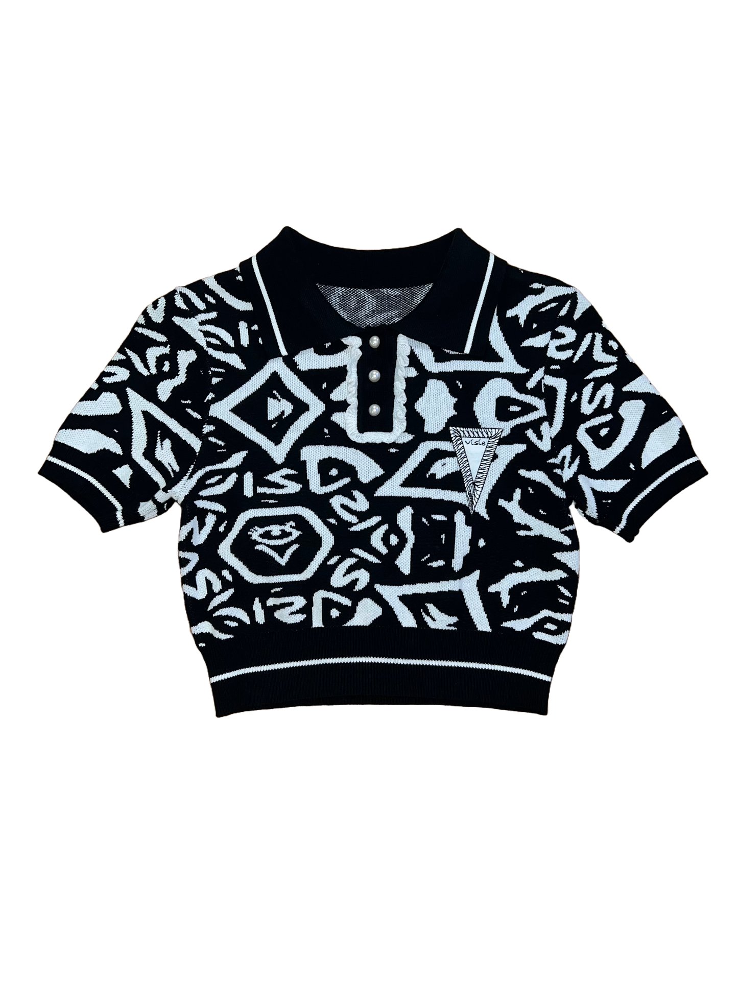 Women's Monogram Crop Polo (Black/White)