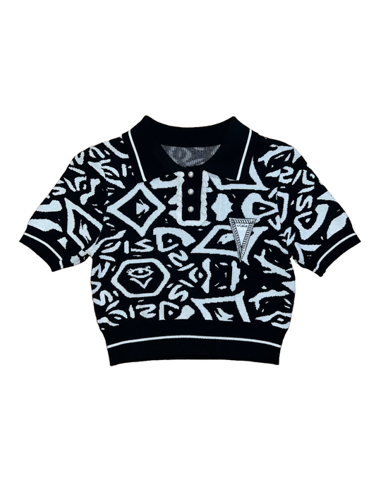Women's Monogram Crop Polo (Black/White)