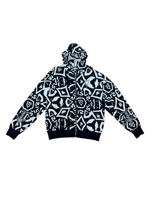 Unisex Monogram Full Zip Hoodie (Black/White)