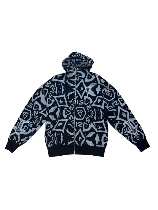 Unisex Monogram Full Zip Hoodie (Black/Grey)